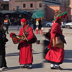 im Bild ist ein traditioneller marokkanischer Wasserverkäufer, bekannt als Tagarrabt.