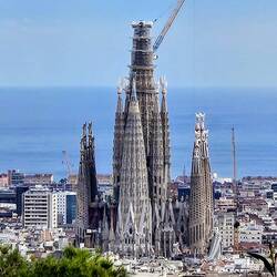 Overlook shows the most famous Gaudi masterpiece, still in progress, the Sagrada Familia