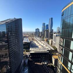 Blick von unserem Balkon. Im Hintergrund die "Southern Cross Station"