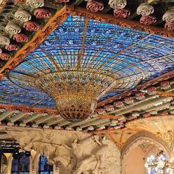 Close up of stained glass skylight