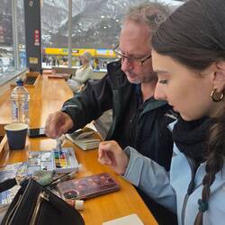 Kate getting some gouache instructions from Craig