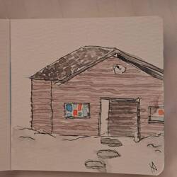 Kate sketched the hut in front of our view