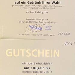 Gutschein der Rezeption