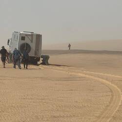 Oh No! Tommy is stuck a third time. Nerves are blank. The wind and sand are pelting in the storm