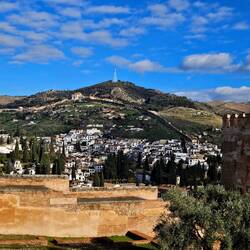 View from Alcazaba tower toward city, showing extent of old Alhambra walls