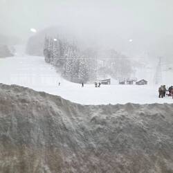 Same view from the restaurant yesterday, the snow in the foreground has fallen off the roof
