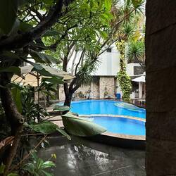 The view from my poolside room at Hotel Manggar