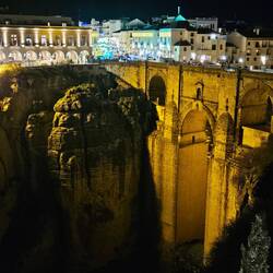 Night view from our balcony of bridge, gorge, and XM lights
