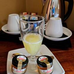 I have a cold/sore throat. The staff brought me lemon juice and honey!!!! Delish!