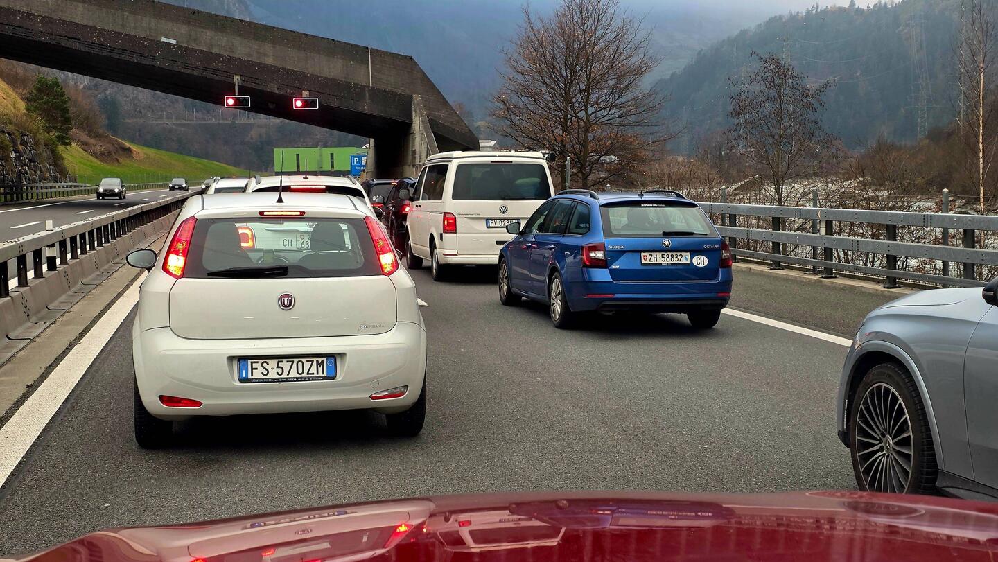 Typical traffic gem before Gotthard Tunel.