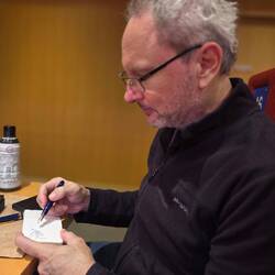 Craig couldn't wait til we were home to play with his new pen