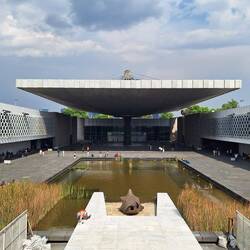 Cool fountain and suspended roof at the National Archeological Museum