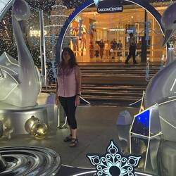 Me in a Christmas décoration outside a very high end mall