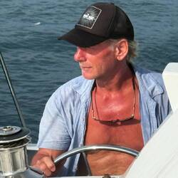 Dale cutting a fine figure. Sailing to Gili Air