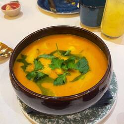 Squash, potato soup with chicken