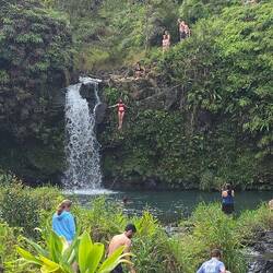 Wagemutige Springer am Wasserfall