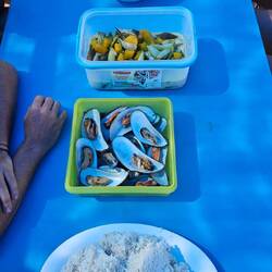 Mittagessen am Boot.