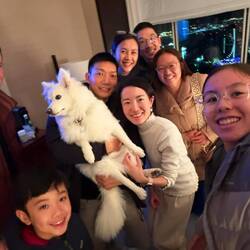 Hanging out with our friends and their Japanese Spitz, Tomi