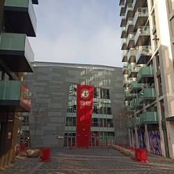 GTech Stadium, home of The Bees, nestled amongst apartment blocks