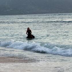 Back at island View. This girl took the pony into the water, and had a bit of drama getting back out