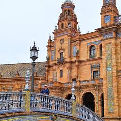 Charlie on one of the bridges to the building and tower