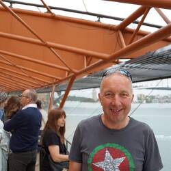 Inside the opera house at the back with harbour view