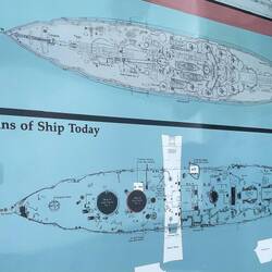 Bild des Bootes und über welchem Teil die Gedenkstätte liegt