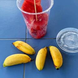 Snacks bought from a shack at the side of the road.