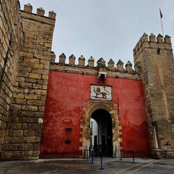Walled, fort-like entrance to Alcazar (Royal Palace)