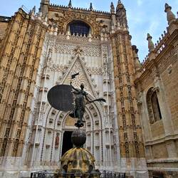 An entrance with unique sculpture