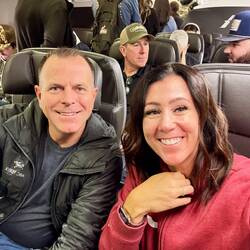 First leg to Dallas ... please note Zs new buddy. Lots of chit chat RE taxidermy and rifles!