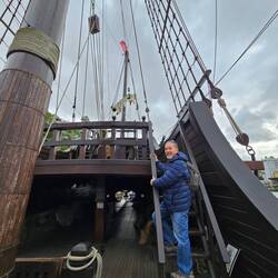Charlie climbing to the top deck