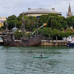 We enjoyed watching the kayakers. Note Sevilla Cathedral in background