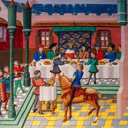 Depiction of the wedding feast of Louis Savoy in 1433 — Château de Chillon — Veytaux, Switzerland.