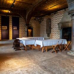 The Constable's Dining Room ... the oak columns date from the 13th century — Château de Chillon.