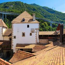 View over the roofs ... from a sentry walk @ Château de Chillon — Veytaux, Switzerland.