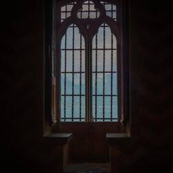 Gothic style window in the Aula Nova (New Hall) ... Château de Chillon — Veytaux, Switzerland.