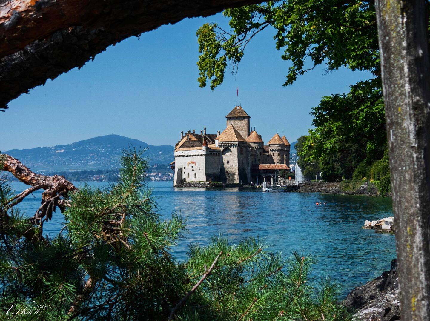 Château de Chillon is a waterside castle on an island — Veytaux, Switzerland.