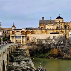 View from bridge of arch with Mezquita (8th-10th century mosque, then 16th century Cathedral)