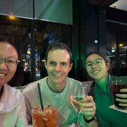 Enjoying our complimentary drinks. Technically we are still on holidays.