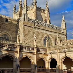 Spires of cathedral/monastery from inside cloisters/courtyard