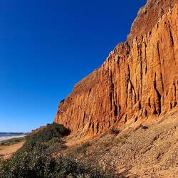 ...die rote Steilküste am Praia da Falésia