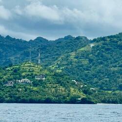 The hilly backdrop to the bay at Pelbuhan, Lombok Island