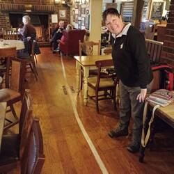 The parish dividing line in the Bat and Ball pub