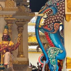 Dangerous toothy elephant - a mythical 'Yali' - guards another Hindu temple in Brickfields