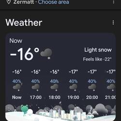 The temperature in Zermatt ,but strangely doesn't feel tht bad
