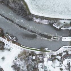 © and Credit to Sam Harmer. Our passage through the ice above Dutton Locks.