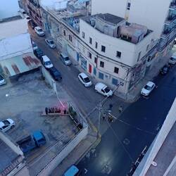 Parking is tight in the streets of Sliema. Our car is bottom of screen.