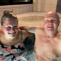 Relaxing in the hot tub!