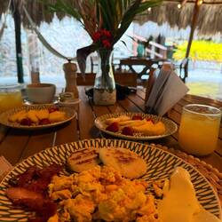 Typical hotel breakfast in the park